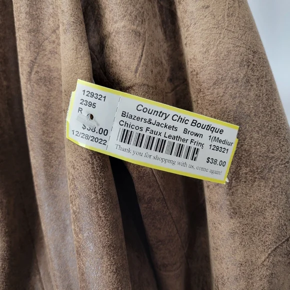 Chicos Faux Leather Fringe Open Front Jacket Women 1 Medium Boho Western Cowgirl - Picture 7 of 12